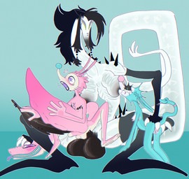 2_penises abdominal_bulge anal anal_penetration animal_genitalia animal_penis anthro areola arm_spikes back_spikes ball_size_difference balls big_balls big_penis black_arms black_hair black_legs blue_body blue_ears blue_fur blue_nose blush blush_lines bodily_fluids breast_augmentation_scar breast_play breast_suck breastfeeding breastfeeding_during_sex breasts brown_areola brown_balls brown_nipples brown_penis butt claws cum cum_while_penetrated cumshot ejaculation erection facial_piercing female fingering fur genital_fluids genital_piercing genitals group gynomorph gynomorph/male gynomorph_penetrating gynomorph_penetrating_male hair half-closed_eyes hand_on_head happy hemipenes huge_balls huge_penis humanoid_genitalia humanoid_penis inner_labia intersex intersex/female intersex/male intersex_penetrating intersex_penetrating_male lactating larger_gynomorph larger_intersex living_tail long_inner_labia long_neck long_tail looking_at_another looking_at_viewer male male_penetrated markings mastectomy_scar mastectomy_scar_tattoo milk milk_drip mohawk multi_genitalia multi_penis multicolored_body narrowed_eyes nipples non-mammal_mastectomy_scar nose_piercing nude open_mouth orgasm penetration penile penile_penetration penile_spines penis penis_piercing penis_size_difference piercing pink_body pink_ears pink_fur pink_nose pink_penis ridiculous_fit scales scar sex shoulder_spikes simple_background size_difference small_breasts smaller_female smaller_male smile snake_tail spiked_penis spiked_tail spikes spikes_(anatomy) star_eyes sucking surprised tail tail_mouth tan_balls tan_face tattoo teeth tongue tongue_out translucent translucent_body translucent_skin trio tuft unusual_anatomy unusual_tail vaginal vaginal_fingering vaginal_fluids vaginal_penetration visible_bone vulva white_body white_face white_fingers white_tail x_eyes plentyofsoup angelo_(plentyofsoup) johan_(plentyofsoup) kai_(plentyofsoup) alien hybrid mammal reptile scalie snake chromatic_aberration digital_media_(artwork) hi_res nonbinary_(lore) trans_(lore) trans_man_(lore) trans_woman_(lore)