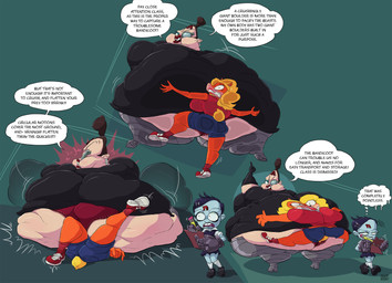 anthro big_breasts biped blonde_hair bottomwear breasts butt butt_squish clothed clothing eyewear female female/female flattened footwear fur glasses group hair human_on_anthro interspecies lipstick long_hair makeup orange_body orange_fur overweight panties shirt shoes short_hair shorts sitting sitting_on_another skimpy speech_bubble squish text topwear trio underwear gulpspooky activision crash_bandicoot_(series) madame_amberley nina_cortex tawna_bandicoot bandicoot human mammal marsupial 2024 character_request english_text hi_res