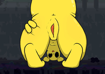 anus bent_over black_eyes blush body_blush butt butt_blush butt_grab crouching female feral genitals grabbing_own_butt hand_on_butt hand_on_own_butt happy leaning leaning_forward leaning_on_head looking_at_viewer navel one_eye_half-closed open_mouth presenting presenting_anus presenting_hindquarters presenting_vulva raised_tail solo spread_vulva spreading tail thigh_blush vulva x-shaped_rock_(rain_world) yellow_body yellow_skin anonymous_artist rain_world videocult monk_(rain_world) slugcat