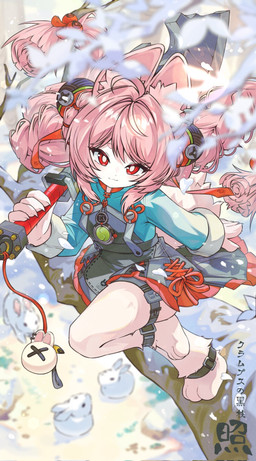 3_toes 5_fingers ahoge anklet anthro barefoot claws clothed clothed_anthro clothed_female clothing ear_piercing ear_ring feet female fingers flat_chested fully_clothed fully_clothed_anthro fully_clothed_female hair holding_object holding_weapon inner_ear_fluff jewelry outside overall_dress paws piercing pink_hair red_eyes ring_piercing snow solo toes tuft weapon mising mihoyo zenless_zone_zero zhao_(zenless_zone_zero) lagomorph leporid mammal rabbit thiren 2026 hi_res