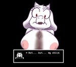 anthro big_breasts black_background breasts eyelashes female horn imminent_sex nipples penis_shadow red_eyes simple_background solo surprised_expression text_box karkrx23 undertale undertale_(series) toriel boss_monster_(undertale) bovid caprine mammal hi_res