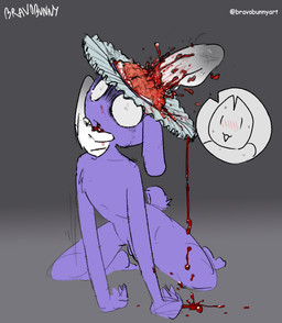 :3 anthro blood blush bodily_fluids brain brain_penetration cutaway drooling duo expression_cutaway floppy_ears frilly fur genitals gore humanoid_genitalia humanoid_penis lobotomy lop_ears male male/male male_penetrated male_penetrating male_penetrating_male monotone_body monotone_fur nude_male organs penetration penis purple_body purple_fur saliva sex bravobunny bravo_(bravobunny) lagomorph leporid mammal rabbit hi_res