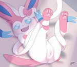 anus female feral fur genitals pink_body pink_fur pussy solo white_body white_fur sion_(artist) nintendo pokemon canid eeveelution generation_6_pokemon mammal pokemon_(species) sylveon