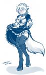 2018 4_toes 5_fingers alternative_fashion angry anthro blue_and_white blush bottomwear breasts canid canine canis chest_tuft choker cleavage clothed clothing clothing_lift clovis_(twokinds) conditional_dnp crossgender curtsey digitigrade dress dress_lift embarrassed feet female fingers fox frilly garter_straps gloves_(marking) hi_res hybrid j-fashion jewelry keidran lace legwear lolita_(fashion) maid_uniform mammal markings monochrome mtf_crossgender necklace one_leg_up panties panty_shot pink_clothing pink_panties pink_underwear raised_leg restricted_palette simple_background sketch skirt skirt_lift solo standing stockings thigh_highs toes tom_fischbach tuft twokinds underwear uniform upskirt white_background wolf