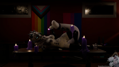 anthro armwear basement belly_nipples bisexual_pride_colors blue_body blue_eyes blue_fur blue_horn breasts candle candle_wax candlelight clothing dildo ear_piercing elbow_gloves eyebrow_piercing facial_piercing female fire fur furniture genitals gloves glowing glowing_eyes hair handwear hitachi_magic_wand horn industrial_piercing industrial_piercing_ladder latex latex_armwear latex_clothing latex_elbow_gloves latex_gloves latex_handwear latex_legwear latex_thigh_highs legwear leopard_spots lgbt_pride light lube_bottle mostly_nude navel navel_piercing nipple_piercing nipples nose_piercing nose_ring on_table piercing pride_color_flag pride_colors progress_pride_colors purple_body purple_fur purple_nipples purple_vulva ring_piercing sex_toy solo spots table thigh_highs vibrator vulva wand_vibrator wax_on_breasts wax_on_leg wax_on_stomach wax_play white_body white_fur white_hair somesnowleopard bad_dragon hitachi kinktober kinktober_2025 demon felid hybrid mammal pantherine snow_leopard 16:9 3d_(artwork) 4k absurd_res blender_(artwork) blender_eevee_(artwork) digital_media_(artwork) hi_res widescreen
