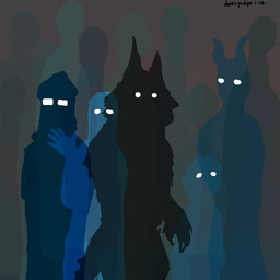 abstract_art anthro crowd faceless_character glowing glowing_eyes group looking_at_another looking_at_viewer shadow silhouette silhouetted_body simple_background simple_eyes standing surrealism tall translucent wave white_eyes darkcyndoge mythology ambiguous_species canid canine demon human humanoid mammal mythological_canine mythological_creature werecanid werecanine werecreature werewolf 1:1 2026 flat_colors
