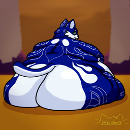 anthro belly big_belly big_butt black_nose blue_body blue_fur butt eyebrows fur green_eyes huge_belly huge_butt male morbidly_obese morbidly_obese_anthro morbidly_obese_male multicolored_body multicolored_fur obese obese_anthro obese_male overweight overweight_anthro overweight_male sitting solo tail white_eyebrows jackcatarts domestic_cat felid feline felis mammal 1:1 absurd_res hi_res shaded