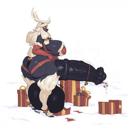 animal_genitalia animal_penis anthro anthro_penetrated anus balls bell big_balls big_breasts big_butt big_penis black_body bodily_fluids box breasts butt candy candy_cane clothing container dessert dewclaw_hooves equine_genitalia equine_penis food fur genital_fluids genitals gift gift_box gloves gynomorph gynomorph_penetrated hair halter handwear harness hooves horn huge_balls huge_breasts huge_butt huge_penis huge_thighs hyper hyper_genitalia hyper_penis intersex intersex_penetrated jingle_bell long_hair object_in_urethra onomatopoeia penetration penis precum puffy_anus red_clothing red_gloves red_handwear simple_background snow solo sound_effects tail text thick_thighs unguligrade urethral urethral_penetration white_background white_body white_fur white_hair white_wool wide_hips wool_(fur) yellow_eyes nanokindred reinette bovid caprine mammal sheep digital_media_(artwork) hi_res