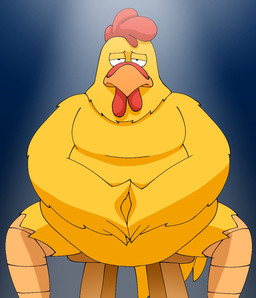 anthro blue_background chair dramatic_lighting furniture hands_together hands_together_elbows_apart looking_at_viewer male on_chair pose simple_background sitting sitting_on_chair solo stool pt80s0up family_guy ernie_the_giant_chicken avian bird chicken galliform phasianid