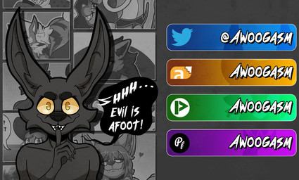 anthro black_body black_fur claws dialogue ears_up fangs finger_over_mouth fur looking_at_viewer male solo speech_bubble talking_to_viewer teeth text wide_eyed awoogasm ebony_(awoogasm) anubian_jackal canid canine canis jackal mammal 2020
