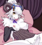bed bottomless breast_grab breasts caprine corset elbow_gloves female gloves goat lingerie lying on_back on_bed solo wkar yellow_eyes
Rating: Questionable
Score: 46
User: chdgs
Date: September 12, 2013