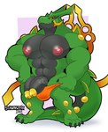 2_penises anthro big_pecs black_penis clothing genitals glans green_body half-erect male multi_genitalia multi_penis muscular muscular_anthro muscular_male nipples pecs penis simple_background solo speedo standing swimwear yellow_glans schwarzfox nintendo pokemon generation_6_pokemon legendary_pokemon mega_evolution mega_rayquaza pokemon_(species) 2023 hi_res