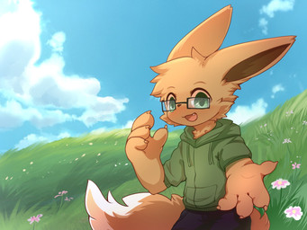 anthro big_eyes biped brown_body brown_fur clothing cute_fangs eyewear fangs fur glasses grass green_clothing green_eyes green_hoodie green_topwear hoodie kemono male plant slim_anthro slim_male solo teeth topwear wearing_glasses white_body white_fur hlg7777 lagomorph leporid mammal rabbit 2020 4:3 hi_res