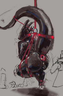 anal_sheath anthro bdsm belt bitchsuit bondage bondage_gear bound breath chastity_device drone latex male male/male midair panting penetrable_plug penetrable_sex_toy plug plug_(sex_toy) restraints sex_toy solo straitjacket tunnel_plug vekyn mythology dragon mythological_creature mythological_scalie scalie absurd_res hi_res