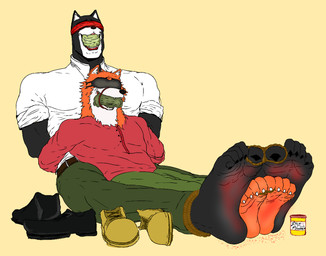 4_toes 5_toes anthro bdsm belt black_body black_clothing black_footwear black_fur black_shoes blindfold bondage bottomwear bound claws clothed clothed_anthro clothed_male clothing duo feet foot_focus footwear fur gag gagged green_bottomwear green_clothing green_pants humanoid_feet itching_powder male orange_body orange_fur pants plantigrade red_clothing red_shirt red_topwear restraints rope rope_bondage rope_gag shirt shoes shoes_removed simple_background sitting smile soles stuff_gag teeth toe_claws toe_restraints toes toes_tied topwear white_body white_clothing white_fur white_inner_ear white_shirt white_topwear wrinkled_feet wrinkles vhenus john_blacksad weekly domestic_cat felid feline felis mammal mustelid musteline true_musteline weasel