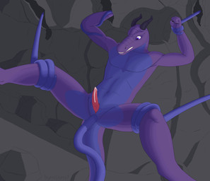 anal anal_penetration animal_genitalia anthro bdsm bodily_fluids bondage bound cave genital_fluids genital_slit genitals male male_penetrated penetration penis precum questionable_consent restrained solo tentacles peyotecoyote7 lizard reptile scalie absurd_res hi_res