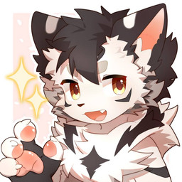 4_fingers anthro biped black_body black_fur border chest_tuft fangs fingers fur inner_ear_fluff kemono looking_at_viewer male multicolored_body multicolored_fur pawpads paws pink_background simple_background smile smiling_at_viewer solo sparkles teeth tuft two_tone_body two_tone_fur white_body white_border white_fur yellow_eyes hlg7777 gintan felid mammal pantherine tiger 1:1 2026 bust_portrait cel_shading chinese_description digital_drawing_(artwork) digital_media_(artwork) portrait shaded translated_description
