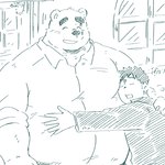 anthro bottomwear clothing duo eye_scar eyes_closed facial_scar fur holding_partner hug human_on_anthro interspecies larger_anthro larger_male male male/male musclegut muscular muscular_anthro muscular_male open_mouth pants pecs scar school_uniform shirt size_difference smaller_human smaller_male smile topwear uniform mtmnkmn125 bear human mammal 1:1 hi_res