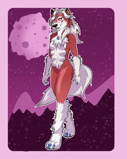 4_fingers 4_toes abstract_background anthro athletic athletic_anthro athletic_female biped black_markings black_nose black_pawpads blue_claws border breasts cheek_tuft chest_tuft claws digitigrade dipstick_ears ear_markings facial_tuft fangs feathering featureless_breasts featureless_crotch feet female finger_claws fingers fluffy fluffy_tail fur fur_hair gloves_(marking) hair inner_ear_fluff jewelry leg_markings long_hair markings moon mountain multi_breast multicolored_body multicolored_ears multicolored_fur necklace necklace_only nude nude_anthro nude_female open_mouth outline pawpads paws pink_background pink_border pink_eyes red_body red_fur sharp_teeth simple_background smile snout socks_(marking) solo standing stylized_background tail teeth toe_claws toes tongue tuft two_tone_body two_tone_fur white_body white_fur white_hair white_outline annuthecatgirl nintendo pokemon lou_(ricky_rooyote) canid canine generation_7_pokemon lycanroc mammal midnight_lycanroc pokemon_(species) 2026 4:5 cel_shading hi_res shaded