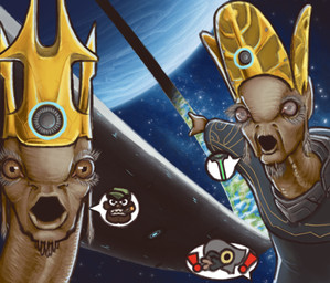 cosmic_background crown duo gesture halo_(device) hand_gesture headgear looking_at_viewer male open_mouth planet pointing space space_background speech_bubble dragoljub halo_(series) microsoft two_soyjaks_pointing xbox_game_studios arbiter_(halo) avery_johnson alien human humanoid mammal san'shyuum sangheili colored hi_res