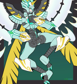 after_orgasm armor blush bodily_fluids breath claws colored_cum cum cum_on_penis cum_on_self erection feathers feet genital_fluids genitals green_background green_body green_feathers half-closed_eyes hand_on_own_penis hand_on_penis horn leaning leaning_backward lying machine male mask mechanical_penis metal_penis narrowed_eyes on_back penis simple_background sitting small_waist solo spread_legs spreading talons toes unusual_bodily_fluids unusual_cum unusual_genital_fluids wings riflesniper bandai_namco digimon digimon_liberator digimon_(species) robot robot_anthro zephagamon 2026 digital_drawing_(artwork) digital_media_(artwork) hi_res