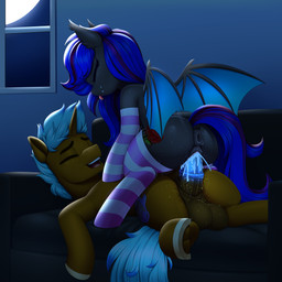 1_horn animal_genitalia animal_penis animal_vulva anus back_wings balls big_penis black_anus black_eyebrows black_sofa black_vulva black_wings blue_hair blue_mane blue_membrane blue_penis blue_tail blue_wings bodily_fluids brown_balls brown_body brown_ears brown_fur brown_horn brown_penis brown_sheath clothed clothed_female clothed_feral clothing cowgirl_position cum cum_from_vagina cum_in_vagina cum_inside cutie_mark dock_(anatomy) duo equine_anus equine_genitalia equine_penis equine_vulva erection eyebrows eyelashes eyes_closed fangs female female_feral female_on_top female_penetrated feral feral_on_feral feral_penetrated feral_penetrating feral_penetrating_feral freckled_face freckles from_front_position fur furniture genital_fluids genitals grey_hooves hair hooves horn inside interspecies leaning leaning_forward legwear long_hair lying male male/female male_feral male_on_bottom male_penetrating male_penetrating_female mane medial_ring membrane_(anatomy) membranous_wings moon motion_lines multicolored_clothing multicolored_hair multicolored_legwear multicolored_penis multicolored_stockings on_back on_bottom on_top open_mouth pattern_clothing pattern_legwear pattern_stockings penetration penile penile_penetration penis penis_in_vagina pink_stockings pink_tongue power_bottom puffy_anus purple_hair purple_tail quadruped saliva sex sheath side_view snout sofa sofa_sex stockings straddling striped_clothing striped_legwear striped_stockings stripes tail teeth tongue tongue_out two_tone_clothing two_tone_hair two_tone_legwear two_tone_penis two_tone_stockings two_tone_tail two_tone_wings unguligrade unicorn_horn vaginal vaginal_fluid_string vaginal_fluids vaginal_fluids_on_balls vaginal_fluids_on_penis vaginal_fluids_on_vulva vaginal_penetration vaginal_tugging vein veiny_penis vulva white_clothing white_legwear white_stockings window wings dibujito hasbro my_little_pony mythology fan_character bat_pony equid equine mammal mythological_creature mythological_equine unicorn 1:1 2025 absurd_res hi_res shaded