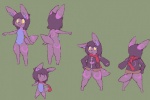2012 anthro black_hair bottomless butt clothed clothing featureless_crotch green_background hair hand_on_hip jacket mammal markings model_sheet multiple_poses nude nystre nystre_(character) partially_clothed pose pupils raised_tail scarf simple_background slit_pupils solo standing tail thick_thighs topwear unknown_species yellow_eyes