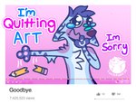 anthro apology blue_body blue_fur blue_hair bodily_fluids crying drop dropping fur hair holidays humor parody pencil quit quitting sad shitpost silly silly_face sorry tears text youtube_thumbnail luckfoxo33 april_fools'_day youtube tolng canid canine fox mammal hi_res meme