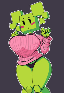5_fingers :o areola_outline big_breasts black_clothing black_eyes black_panties black_underwear blush blush_stickers breasts clothed clothed_female clothed_humanoid clothing female fingers green_body green_hair green_skin hair not_furry open_mouth outline panties pigtails pink_clothing pink_sweater pink_topwear red_blush solo square_head sweater thick_thighs topwear underwear white_outline wide_hipped_female wide_hipped_humanoid wide_hips dumbwitchyy mario_bros nintendo paper_mario mimi_(paper_mario) humanoid 2025 digital_media_(artwork) hi_res