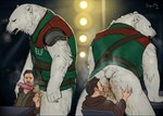 anatomically_correct anatomically_correct_genitalia anatomically_correct_penis animal_genitalia animal_penis anthro anus balls bottomless butt clothed clothing disgusted_face duo erection fur genitals holding_balls human_on_anthro interspecies male male/male musk musk_clouds musky_butt partially_clothed penis sheath size_difference topwear ursine_penis vest white_body white_fur sepulte garcia_(red_one) bear human mammal polar_bear ursine hi_res