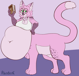 book breasts eyewear female fur glasses green_eyes hair nerd oral_vore pink_body pink_fur pink_hair solo vore panderk mythology melriffa_delys avian bird gryphon mythological_avian mythological_creature owl taur hi_res
