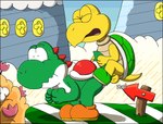 2023 anal anal_penetration animated anthro balls bent_over bodily_fluids brown_clothing brown_footwear clothing detailed_background dinosaur erection eyes_closed footwear from_behind_position genitals green_body green_shell green_yoshi hi_res koopa koopa_troopa loop male male/male male_penetrated male_penetrating male_penetrating_male mario_bros nintendo open_mouth penetration penile penile_penetration penis penis_in_ass perching_position questionable_consent reptile scalie sex shell short_playtime sound_effects sweat text tongue turtle yellow_balls yellow_body yellow_penis yoshi yoshi's_island zandermanith