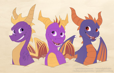 feral group horn male purple_body purple_eyes red_eyes simple_background smile square_crossover teeth trio wings ignitetheblaize activision mythology skylanders skylanders_academy spyro_reignited_trilogy spyro_the_dragon the_legend_of_spyro spyro dragon mythological_creature mythological_scalie scalie digital_media_(artwork) signature