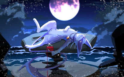 alcohol ambiguous_gender beverage container cup drinking_glass feral fur glass glass_container glass_cup jewelry moon necklace night paws pink_body pink_fur sea seaside solo spots tail water white_body white_fur wine wine_glass yellow_eyes liaoyuanwildoup nintendo pokemon yemao_(kianyemao) generation_5_pokemon liepard pokemon_(species) absurd_res hi_res