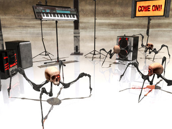 1_eye ambiguous_gender bone brown_cloud cloud cloudy_sky group human_skull looking_at_viewer machine musical_instrument not_furry outside red_eyes reflective_floor skeleton sky speaker square_crossover teeth text wire deino_(artist) deino_(modeler) rubidium_(deino) television_(deino) animated_skeleton humanoid robot robot_humanoid undead waddling_head 2009 3d_(artwork) 4:3 autodesk_3ds_max_(artwork) digital_media_(artwork) english_text female_(lore)