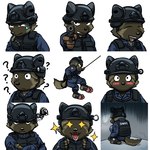 5_fingers anthro armor awkward blush clothing combat_helmet combat_vest fingerless_gloves fingers gloves gun handgun handwear happy headgear helmet male pistol police police_officer police_uniform police_vest ranged_weapon solo sticker_pack uniform weapon tonyhsq seb_yu canid canine canis domestic_dog mammal hi_res meme