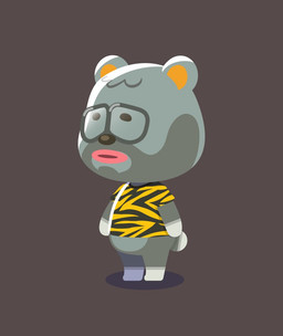 anthro biped black_nose chibi clothing eyewear glasses grey_body male shirt simple_background solo topwear kopa_nishikida animal_crossing nintendo barold_(animal_crossing) bear mammal 2021