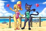 3_toes 4_fingers anklet anthro clothing detailed_background duo ear_piercing ear_ring eyebrows eyelashes feet female fingers heart_symbol jewelry one-piece_swimsuit one_eye_closed open_mouth outside piercing ring_piercing swimwear toes atticuskotch animal_crossing nintendo isabelle_(animal_crossing) kiki_(animal_crossing) canid canine canis domestic_dog mammal shih_tzu toy_dog 2021 3:2 digital_media_(artwork)