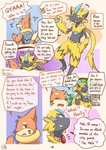 2_tails anthro blue_eyes blush brown_body brown_eyes brown_fur dialogue dipstick_tail fur grey_body grey_fur male markings multi_tail multicolored_tail orange_body orange_fur tail tail_markings text yellow_body yellow_fur risenpaw nintendo pokemon buiron rao_(risenpaw) buizel generation_4_pokemon generation_7_pokemon legendary_pokemon pokemon_(species) zeraora comic english_text hi_res