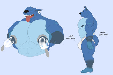 anthro barazoku biceps biped black_sclera blue_body blue_fur bodily_fluids claws deltoids front_view fur lactating male male_lactation muscular muscular_anthro nipples pecs side_view simple_background solo standing text tongue tongue_out triceps unrealrui activision crash_bandicoot_(series) evil_container mammal ratcicle titan_(crash_bandicoot) 3:2 absurd_res digital_drawing_(artwork) digital_media_(artwork) english_text hi_res meme multiple_images