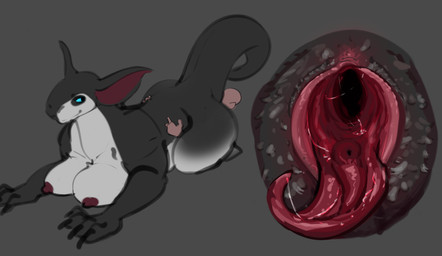 ambiguous_gender anthro anus big_butt black_body black_claws black_fur breasts butt butt_in_face claws duo female female/ambiguous female_anthro fur gaping gaping_vagina genitals grey_body grey_fur human_on_anthro interspecies larger_anthro larger_female nipples pink_vulva presenting presenting_hindquarters presenting_vulva purple_nipples red_anus size_difference smaller_human tail thick_tail vulva fizzpop unnamed_goblin_(validheretic) ambiguous_species goblin human hybrid mammal hi_res
