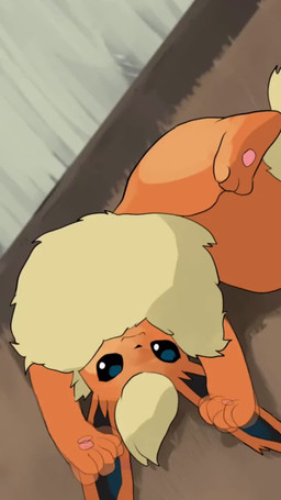 :3 acting_like_a_cat ambiguous_gender black_sclera blinking feral fur head_tuft kneading looking_at_viewer lying on_back on_ground orange_body orange_fur pawpads ruff solo tuft fishburi nintendo pokemon eeveelution elemental_creature flareon generation_1_pokemon mammal pokemon_(species) 2025 9:16 animated hi_res no_sound short_playtime webm