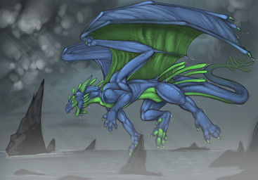 blue_body cloud countershading detailed_background feral flying green_body green_countershading green_markings male markings membrane_(anatomy) membranous_wings muscular muscular_feral muscular_male outside overcast raining rock sea seascape sky solo storm tail water wind wings conditional_dnp tojo_the_thief mythology aquatic aquatic_dragon dragon eel fish hybrid mythological_creature mythological_scalie scalie hi_res