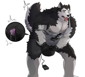 anal anal_penetration anthro big_muscles black_body black_clothing black_fur black_gloves black_handwear blue_eyes bodily_fluids bottomless clothed clothing cutaway dripping exercise fur gloves handwear holding_object huge_muscles kettlebell kettlebell_swing looking_pleasured male muscular muscular_anthro muscular_legs muscular_male nipples object_in_ass open_mouth partially_clothed pecs penetration pink_tongue sex_toy sex_toy_in_ass sex_toy_insertion sexercise shirt simple_background solo sweat tank_top teeth tongue tongue_out topwear vibrator vibrator_in_ass weightlifting white_background white_body white_fur workout warr canid canine canis domestic_dog mammal absurd_res hi_res