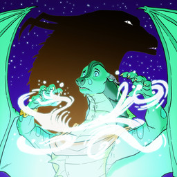 ambiguous_gender blue_eyes claws duo feral finger_claws frill_(anatomy) glowing green_body green_scales horn membrane_(anatomy) membranous_frill membranous_wings night pupils scales sharp_teeth silhouette sky slit_pupils snout star starry_sky teeth wings worried mike_holmes mythology wings_of_fire darkstalker_(wof) turtle_(wof) dragon mythological_creature mythological_scalie nightwing_(wof) scalie seawing_(wof) 1:1 hi_res shaded male_(lore)
