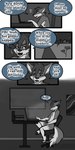 1:2 2021 anthro biped canid canine canis cobalt_(tatsuchan18) comic computer detailed_background dialogue electronics english_text fur genitals hair hi_res laptop male mammal masturbation open_mouth pawpads penile penile_masturbation penis sitting solo speech_bubble tatsuchan18 text wolf