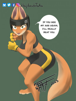 3_toes 4_fingers anthro athletic_wear barefoot biceps biped bluesky_handle bluesky_logo bottomwear bra breasts closed_smile clothed clothed_anthro clothed_female clothing countershade_face countershade_feet countershading dialogue eyebrows eyelashes facebook_logo feet female fighting_pose fingerless_gloves fingers fully_clothed fully_clothed_anthro fully_clothed_female fur gloves green_eyes gym_bottomwear gym_shorts handwear headgear headwear instagram_logo instagram_username looking_at_viewer mouth_closed muscular muscular_anthro muscular_female official_alternate_costume orange_body orange_fur plantigrade pose shorts simple_background smile solo speech_bubble sports_bra standing tail talking_to_viewer text toes twitter_handle twitter_logo underwear taka_studio bluesky_(social_media) dreamworks facebook instagram the_bad_guys twitter diane_foxington canid canine fox mammal 2025 dated digital_media_(artwork) english_text hi_res signature
