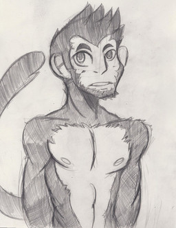 anthro fur male nude solo sirlawler haplorhine mammal monkey primate graphite_(artwork) half-length_portrait hi_res monochrome portrait traditional_media_(artwork)