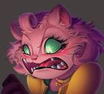 angry anthro blush cellphone clothed clothing collar colored_sclera curled_hair dress electronics female footwear fur green_eyes hair holding_object holding_phone jewelry necklace phone pink_body pink_fur pupils slit_pupils solo whiskers dylean bojack_horseman netflix princess_carolyn domestic_cat felid feline felis mammal persian_cat 2017 reaction_image