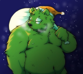 anthro belly christmas_clothing christmas_headwear clothing hat headgear headwear holidays humanoid_hands kemono male moobs night nipples outside overweight overweight_anthro overweight_male santa_hat solo suishou0602 christmas bear mammal 2015